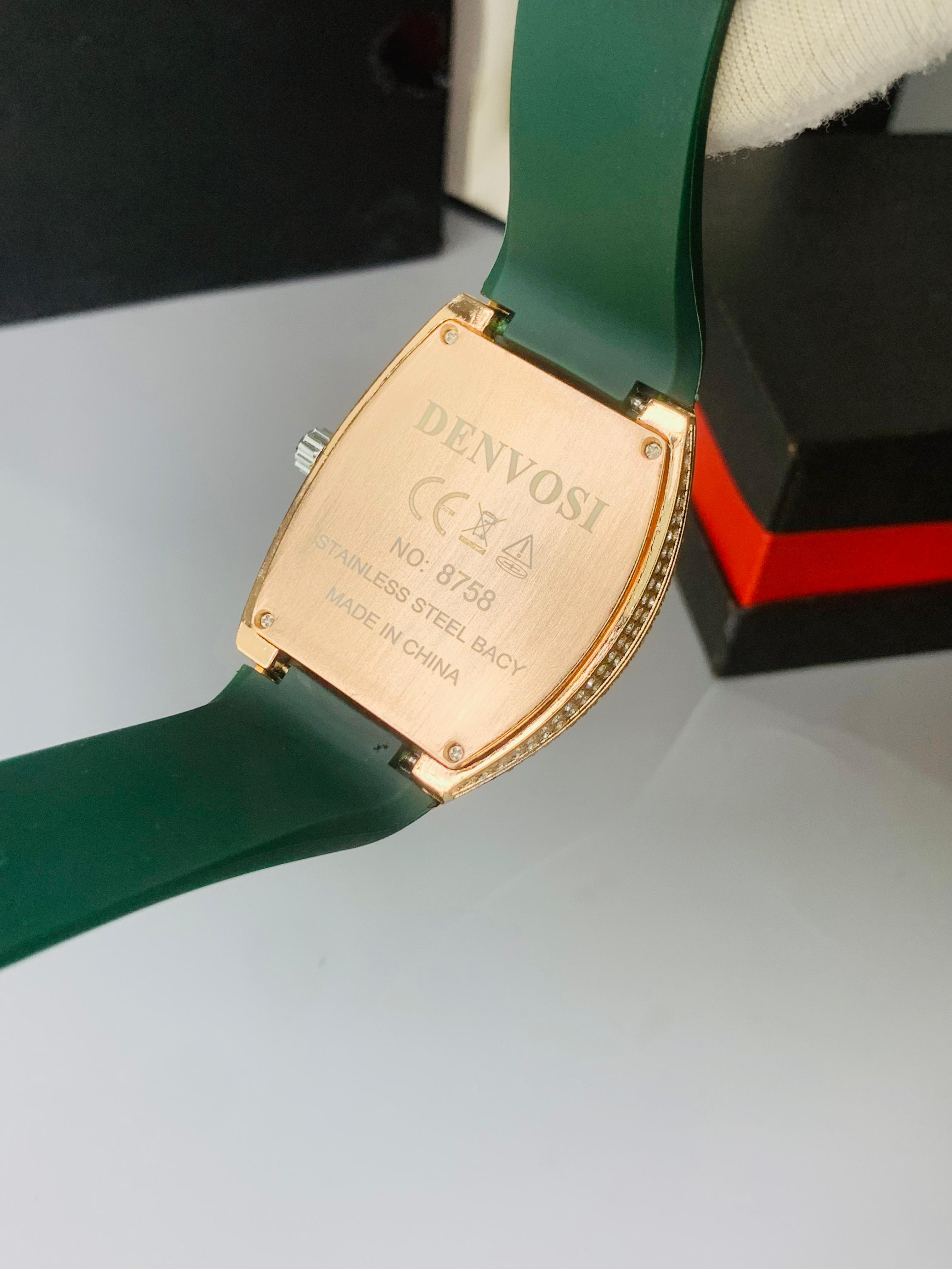 F Muller Full Iced Stone Watch – Working Date, Leather Strap, Multiple Colors