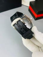 F Muller Full Iced Stone Watch – Working Date, Leather Strap, Multiple Colors